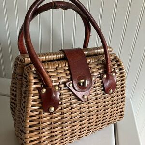 Vintage Brown Leather Trim Satchel